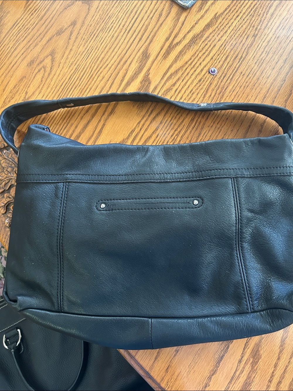 b. makowsky Black Leather Shoulder Bag with Tassel Hardware - Picture 4 of 10